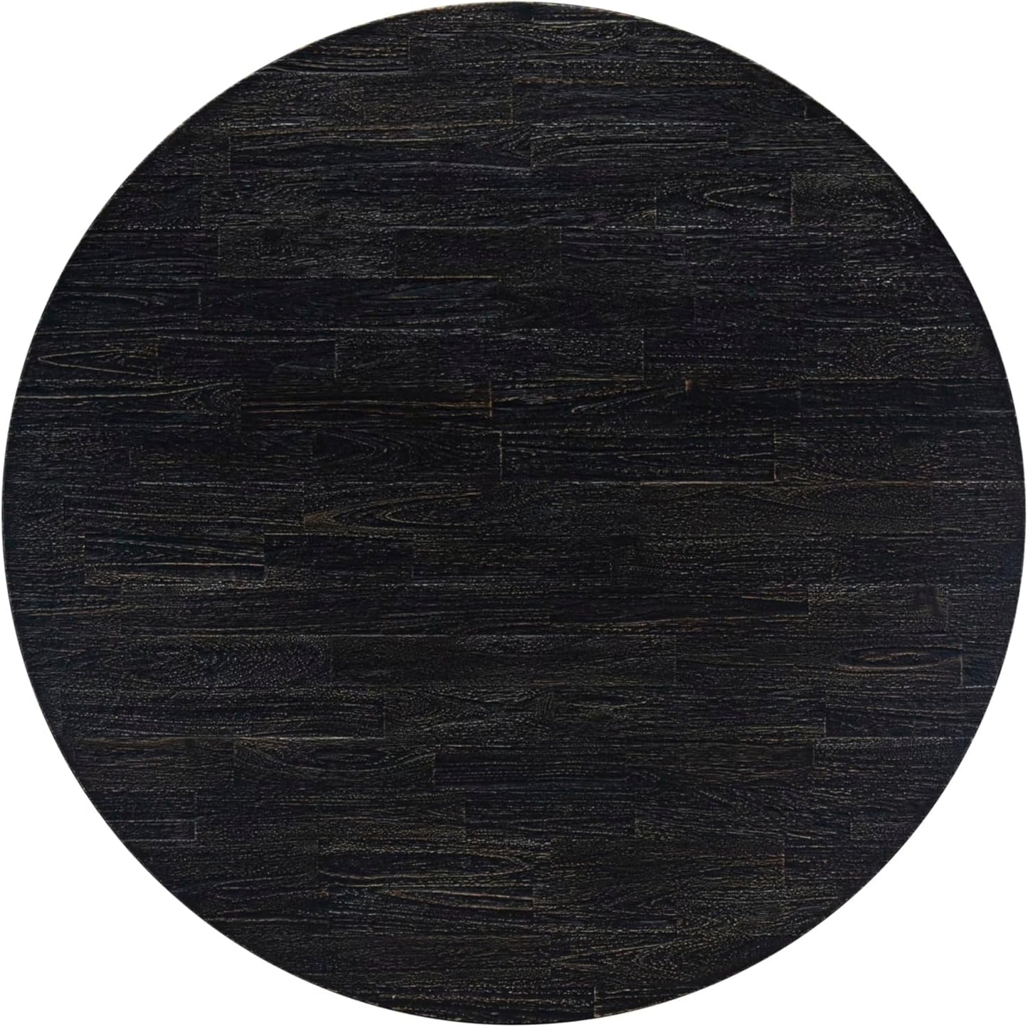 F55-11-TP - Mid Century Dining Table with Acacia Wood Round Tabletop, Sand Blasted Black Finish