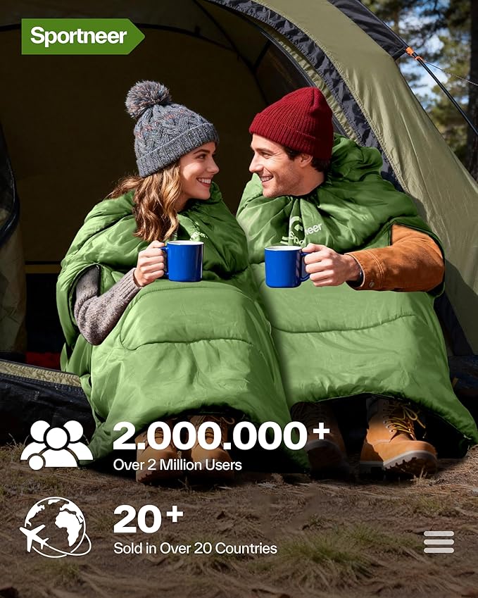 Sportneer 0 Degree Wearable Sleeping Bag for Adults & Kids – Walkable with Arm Zippers, Waterproof & Warm, Compact for Camping, Stadiums, Travel, Backpacking & Car Use