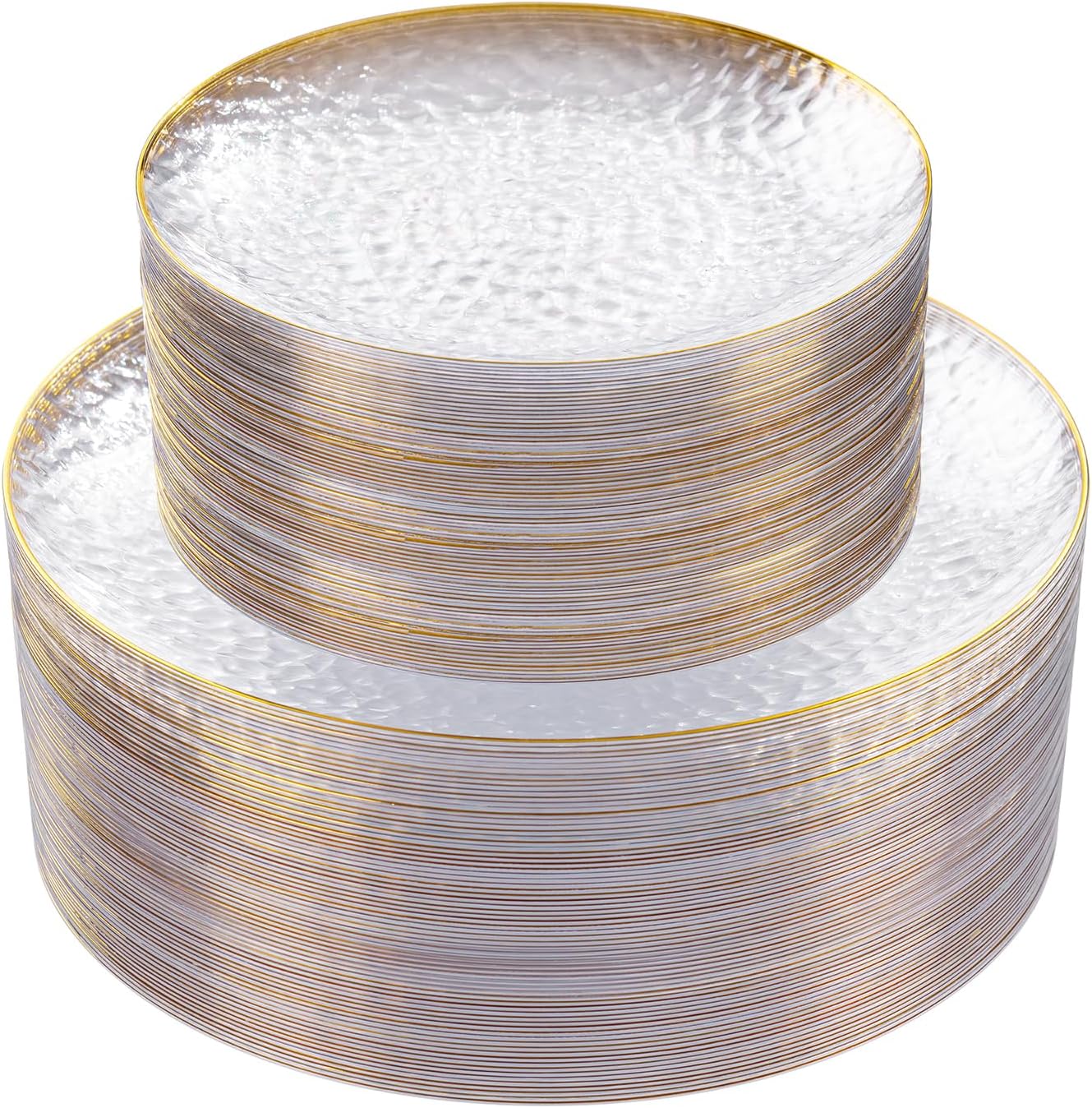 Rubtlamp 60Pcs Clear Plastic Plates,Clear Disposable Plates With Gold Rim,Heavy-duty Gold Plates,Hammered Party Plates Include 30Clear Dessert-Platos,30Dinner-Platos for Wedding, Party&Thanksgiving