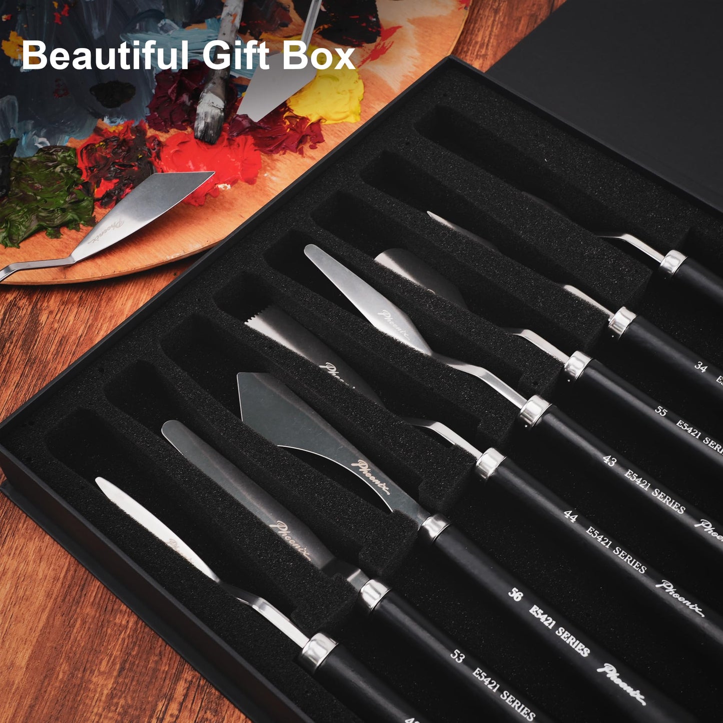 PHOENIX Flexible Palette Knife Set - 8 Stainless Steel Painting Knives with Gift Box, Art Knife with Wood Handle, Paint Spatula for Oil Acrylic Paint