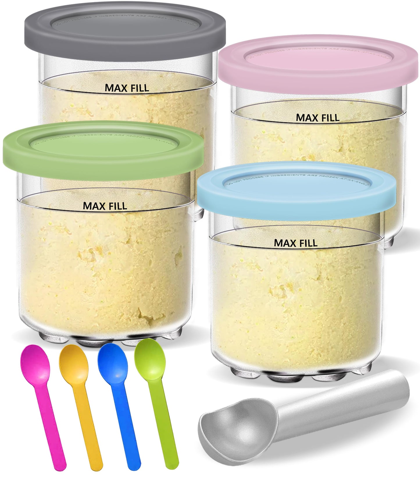 Creami Pints and Lids for Ninja - 4 pack Creamy Icecream Containers Cups Jars Tubs Canisters Set, Smoothie Pot Compatible with N