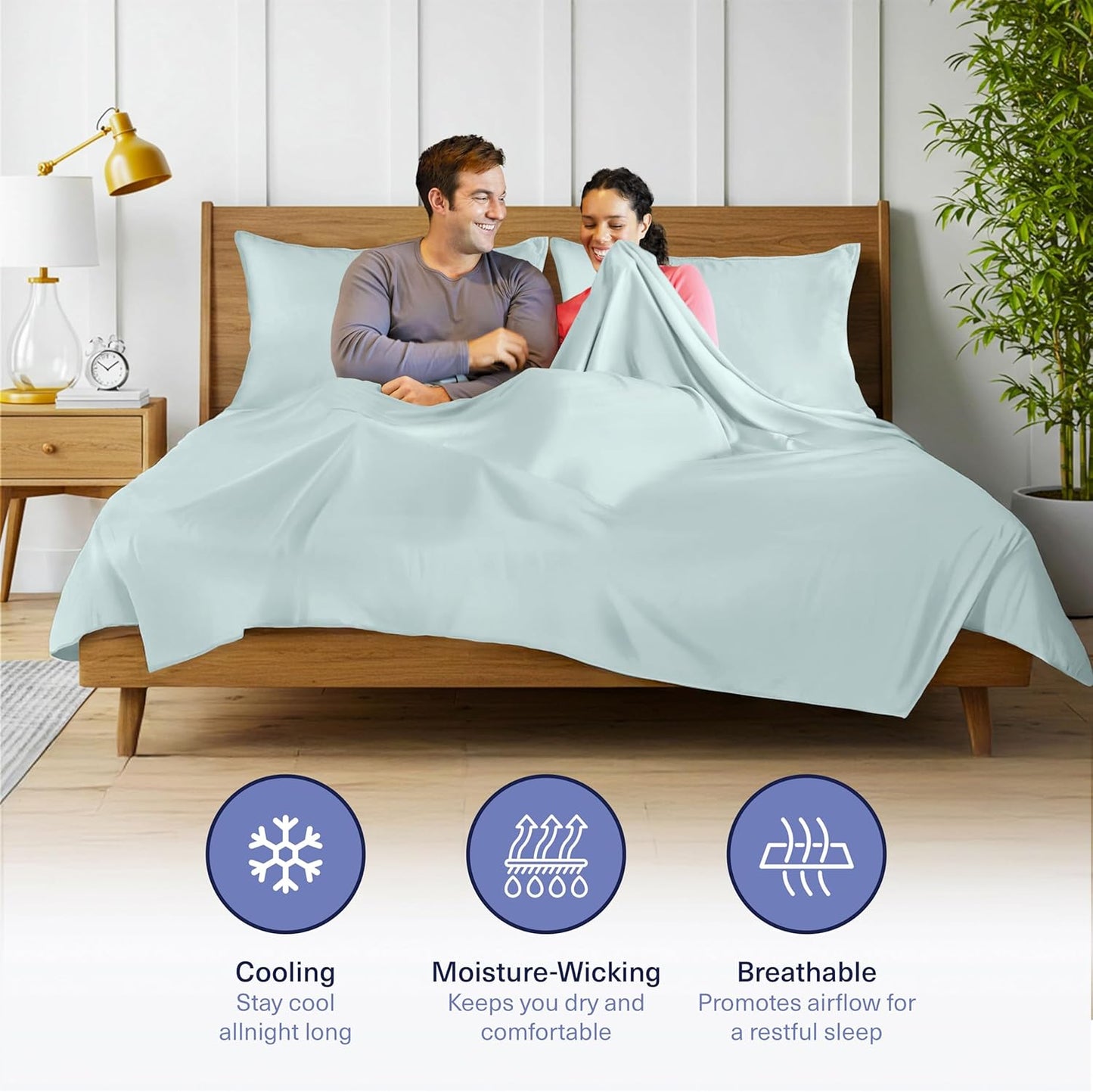Kickoff Viscose Bamboo Sheets California King Size 4-pc 100% Organic Bamboo Viscose Bed Cooling Sheets Cal King Set Cool Bedding for hot Sleepers Sheet, Flat, Fitted, Pillowcases (Coastal Blue, CK)