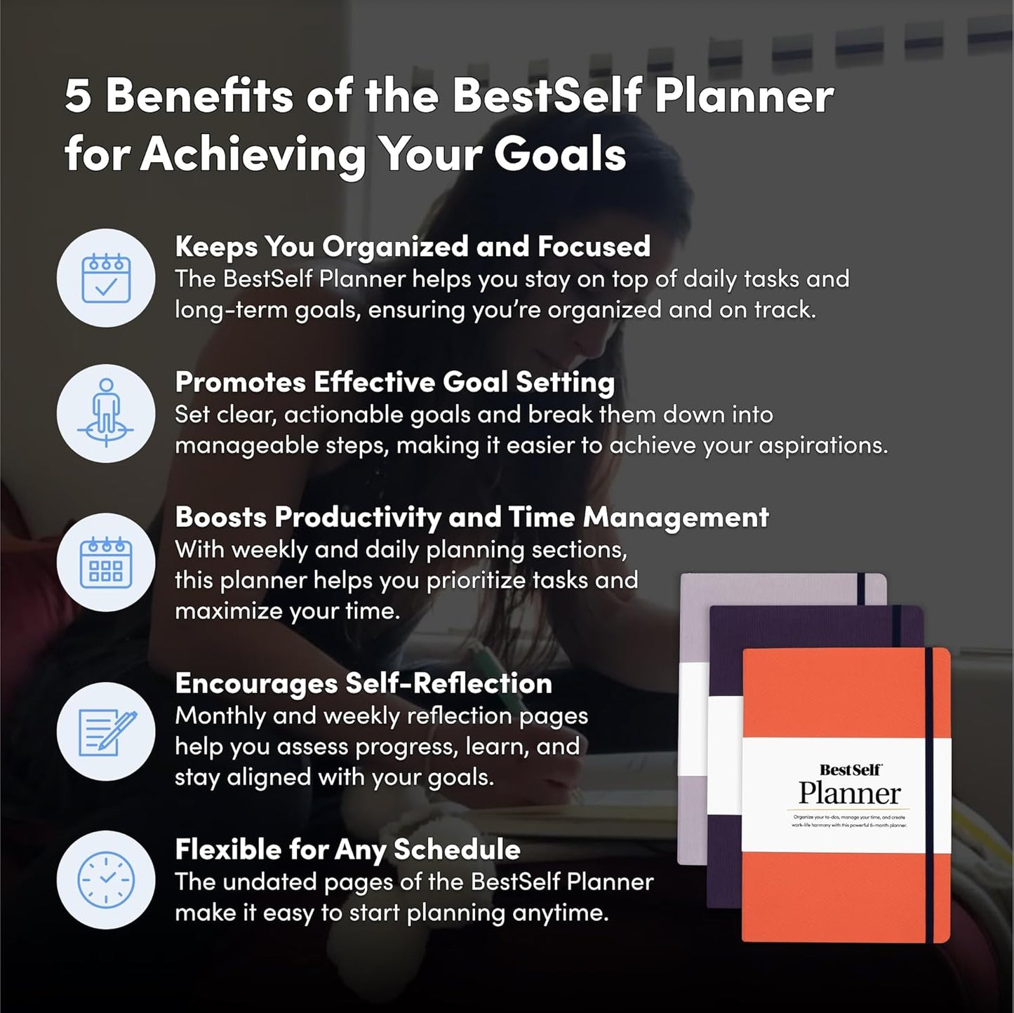 BestSelf Self Planner – 6-Month Undated Life Planner for Goal Setting, Time Management & Productivity – 7"x10" Mist Notebook