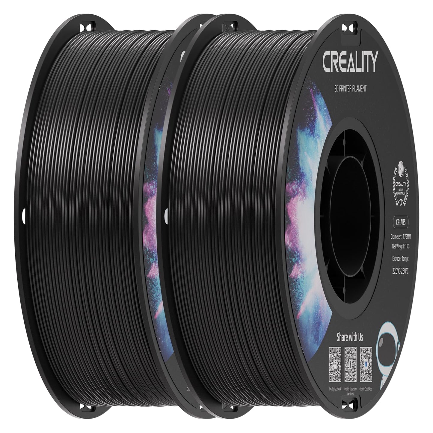 Creality ABS Filament 1.75mm Black 2 kg, 3D Printer Filament Bundle, Excellent Resistance, Odorless Non-Toxic, Stability, Tough,