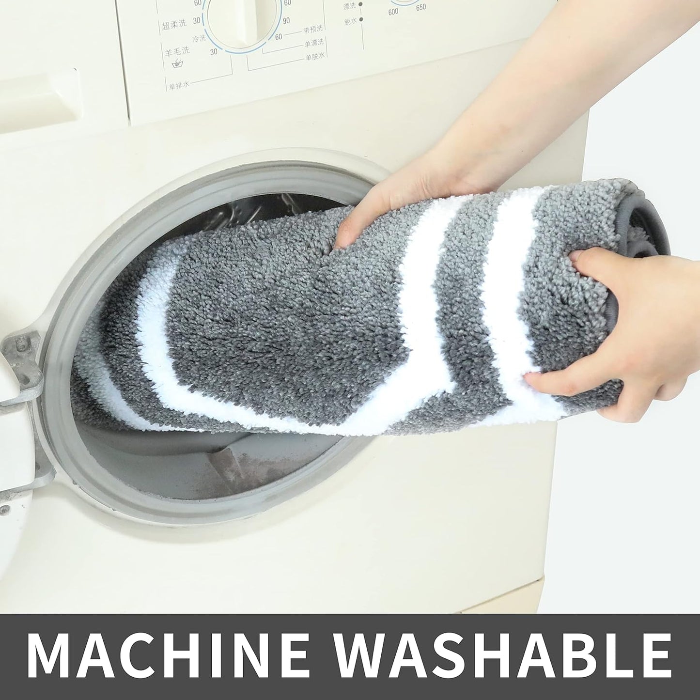 COSY HOMEER Extra Thick Bath Rugs Set - Anti-Slip Bath Linen Sets Mats Soft Plush 100% Strong Polyester Living Room Bathroom Water Absorbent(Grey,24x48+20×32 - Inches)