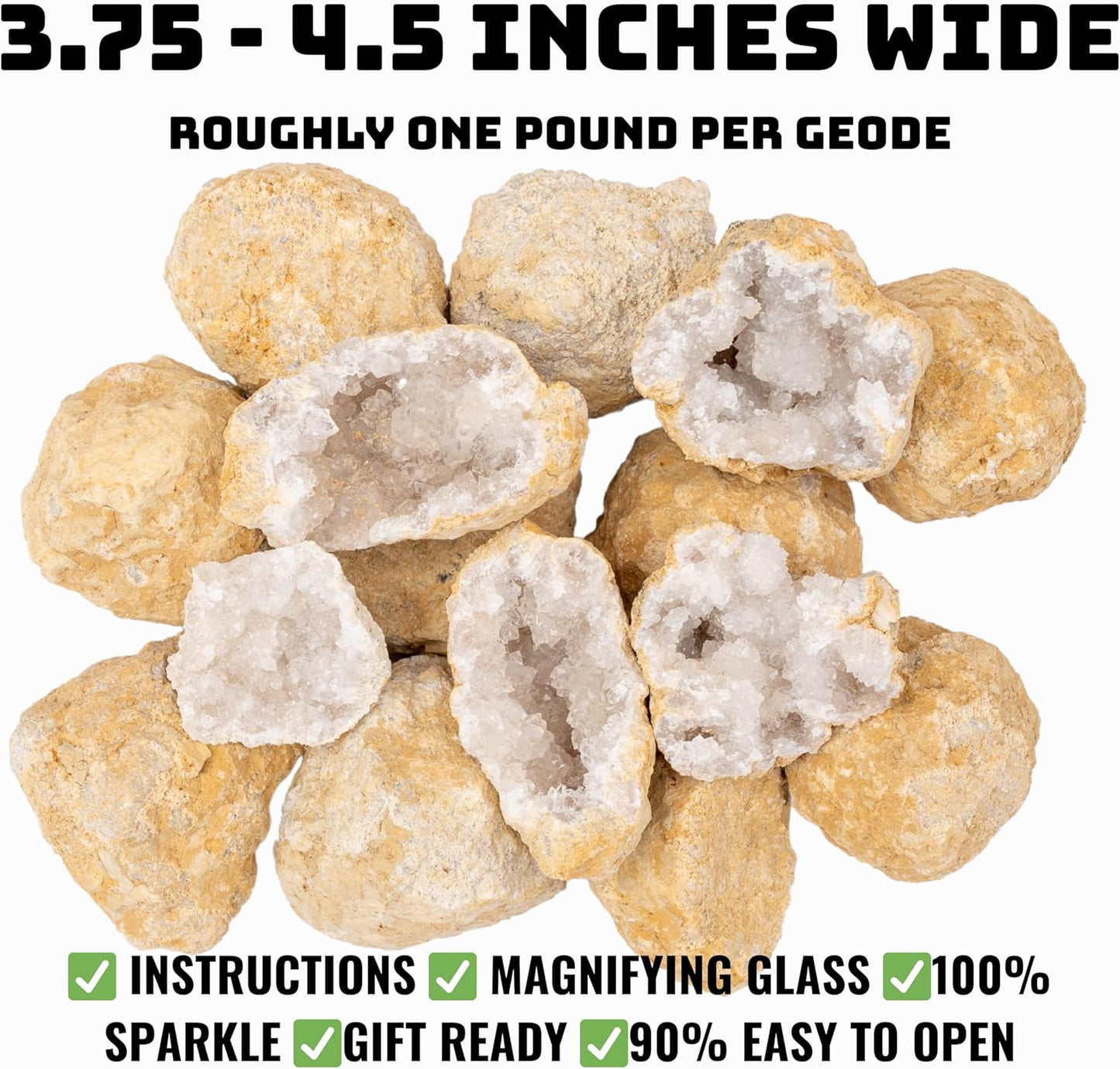 Break Your Own XL Geodes Kit for Kids – 3–4 Large Natural Crystal Geodes (3.5–4.5”) with Magnifying Glass & Learning Guide – STEM Science Rock Kit – Gift-Ready Educational Set for Kids Ages 6–12