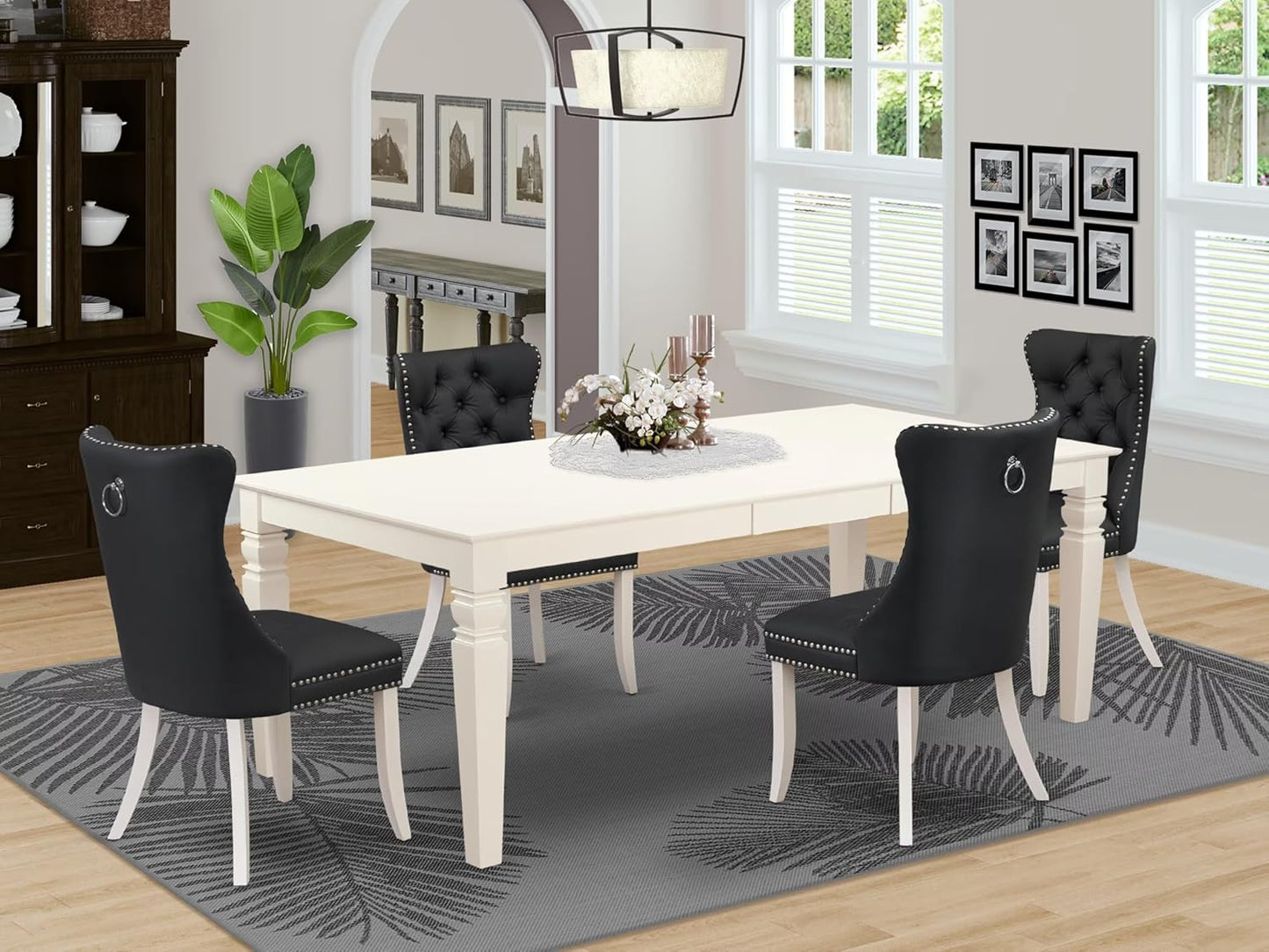 East West Furniture LGDA5-LWH-12 5 Piece Dinette Set Contains a Rectangle Kitchen Table with Butterfly Leaf and 4 Polyester Fabric Upholstered Chairs, Linen White