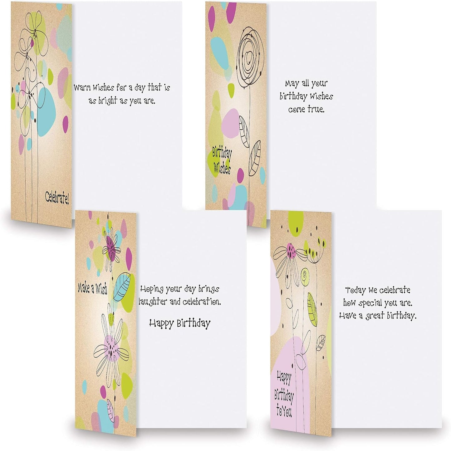 Current Kraft Blossoms Happy Birthday Greeting Card Set - Value Pack of 20 Cards With White Envelopes, 10 Designs, Large 5" x 7" Assortment