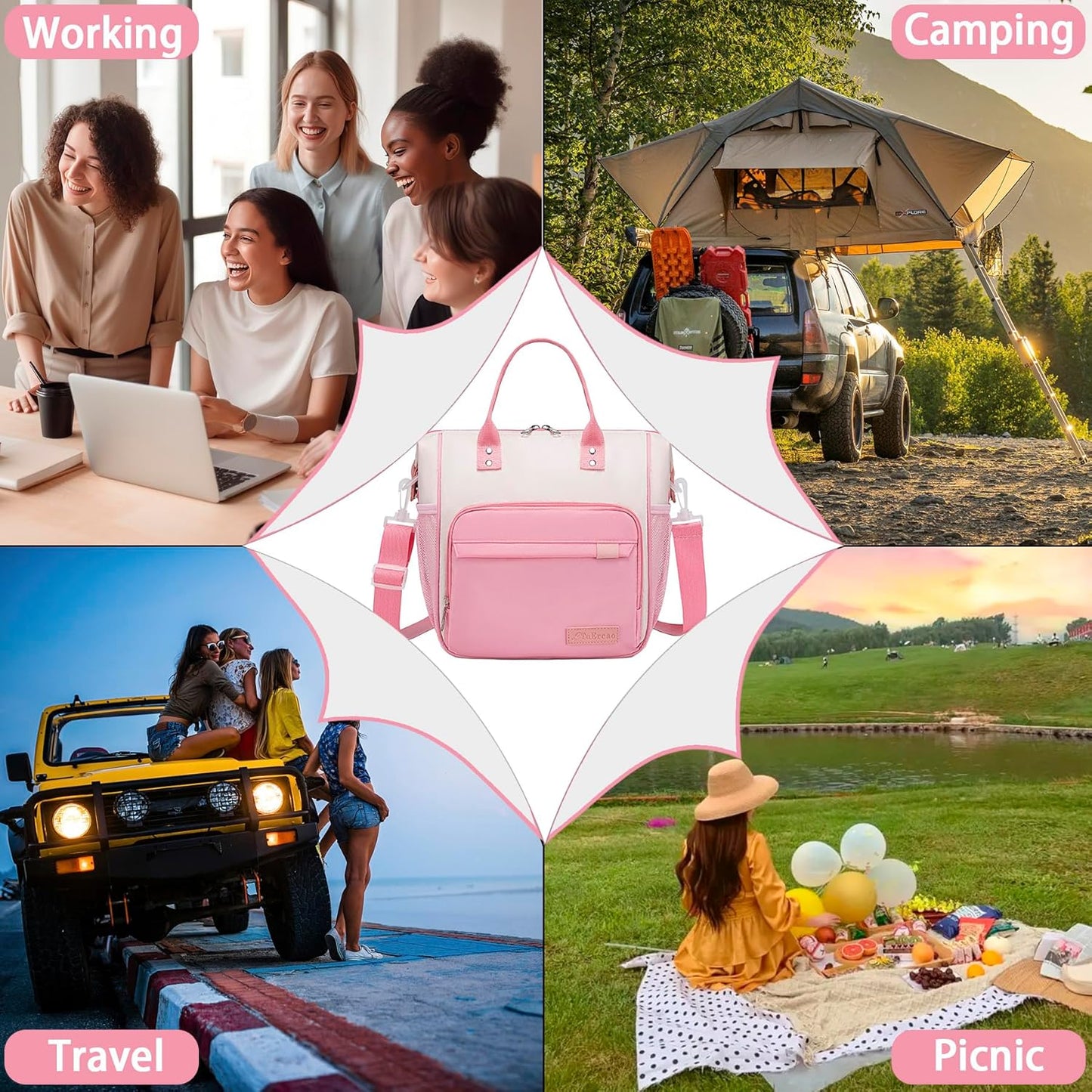 Aesthetic Lunch Box for Women Preppy Insulated Lunch Bag for Young Ladies College Lunch Tote Bag School Supplies Accessories