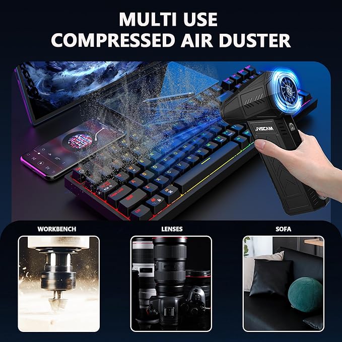 Electric Air Duster - 130,000 RPM, Brushless Motor, 3-Gear Adjustable - for Keyboard, PC, Car, Air Bed & Home Cleaning