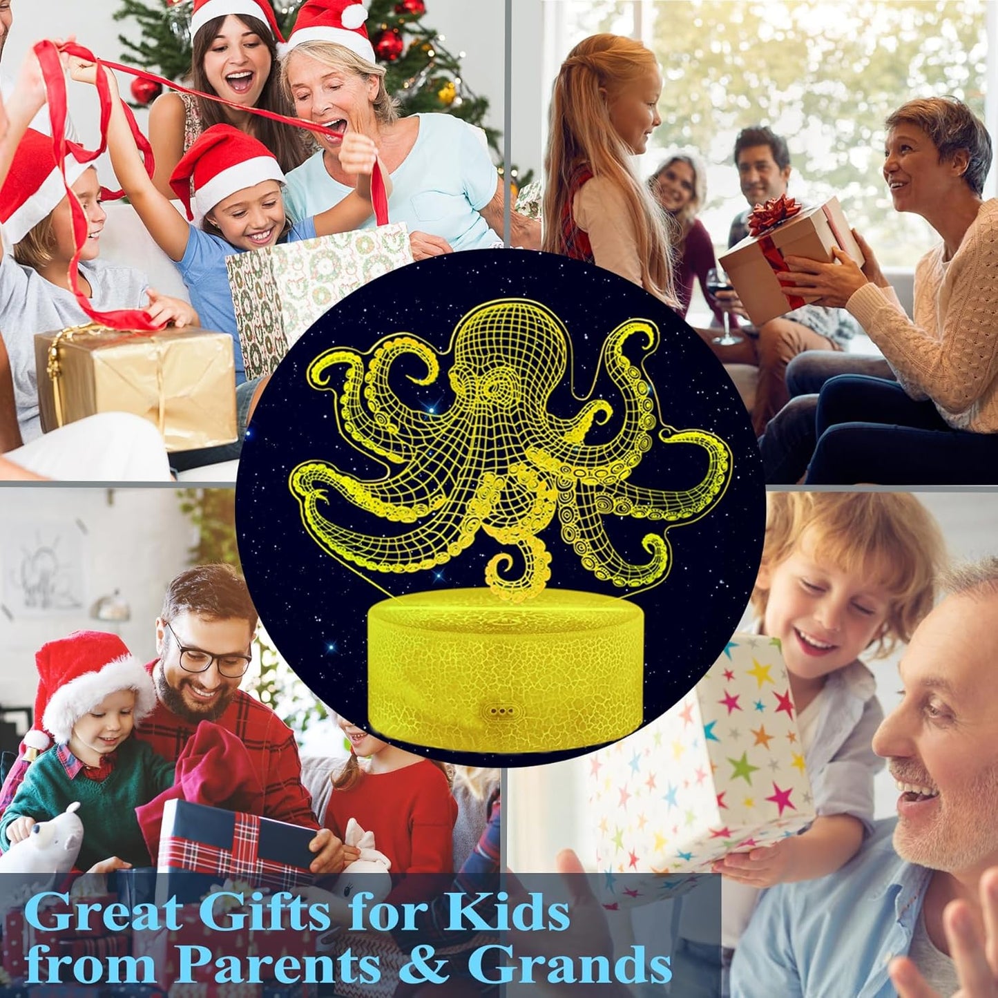 Octopus Night Light, 3D Illusion Night Light Lamp, Octopus Stuff with 16 Colors Changing, Timer, 4 Flash Modes and Dimmable, Kids Room Decoration, Xmas Gifts