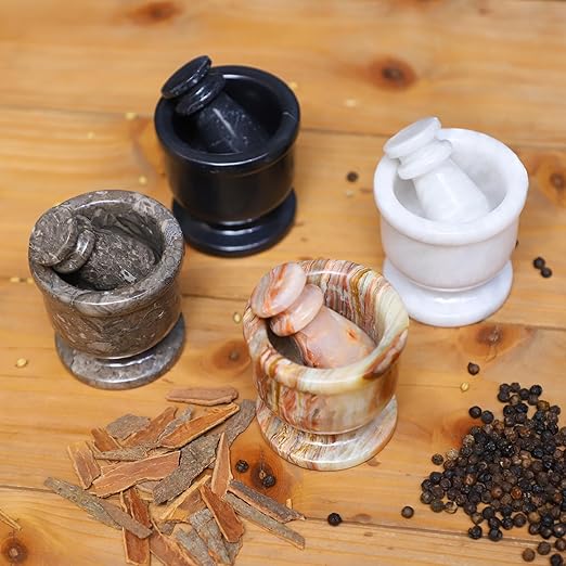 Exquisite Marble Mortar and Pestle Set - Your Ultimate Kitchen Essential for Grinding Spices, Making Guacamole, Salsa, Pesto, and Crushing Pills (Onyx Green, Oval Shape (2.5"))