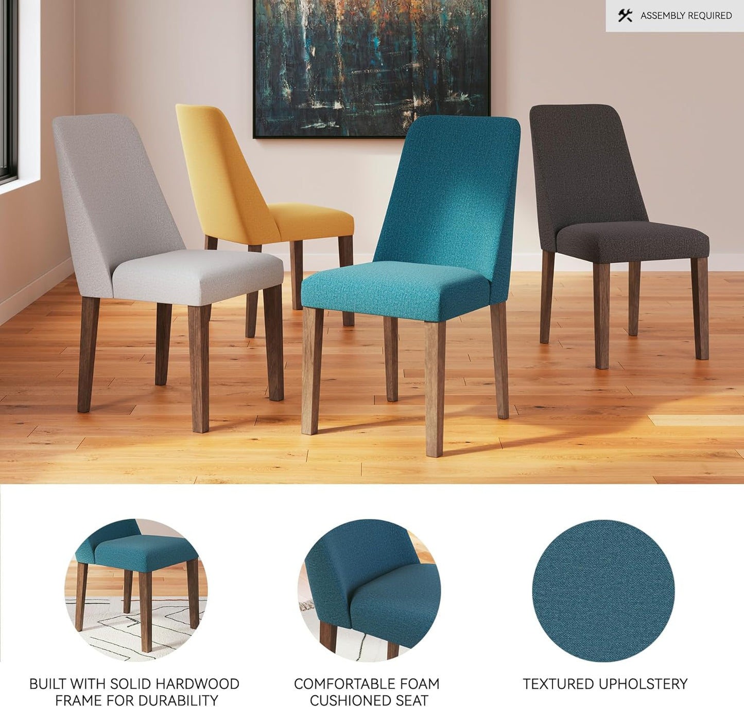 Signature Design by Ashley Lyncott Contemporary Dining Room Upholstered Side Chair with Foam Cushion, 2 Count, Blue & Brown