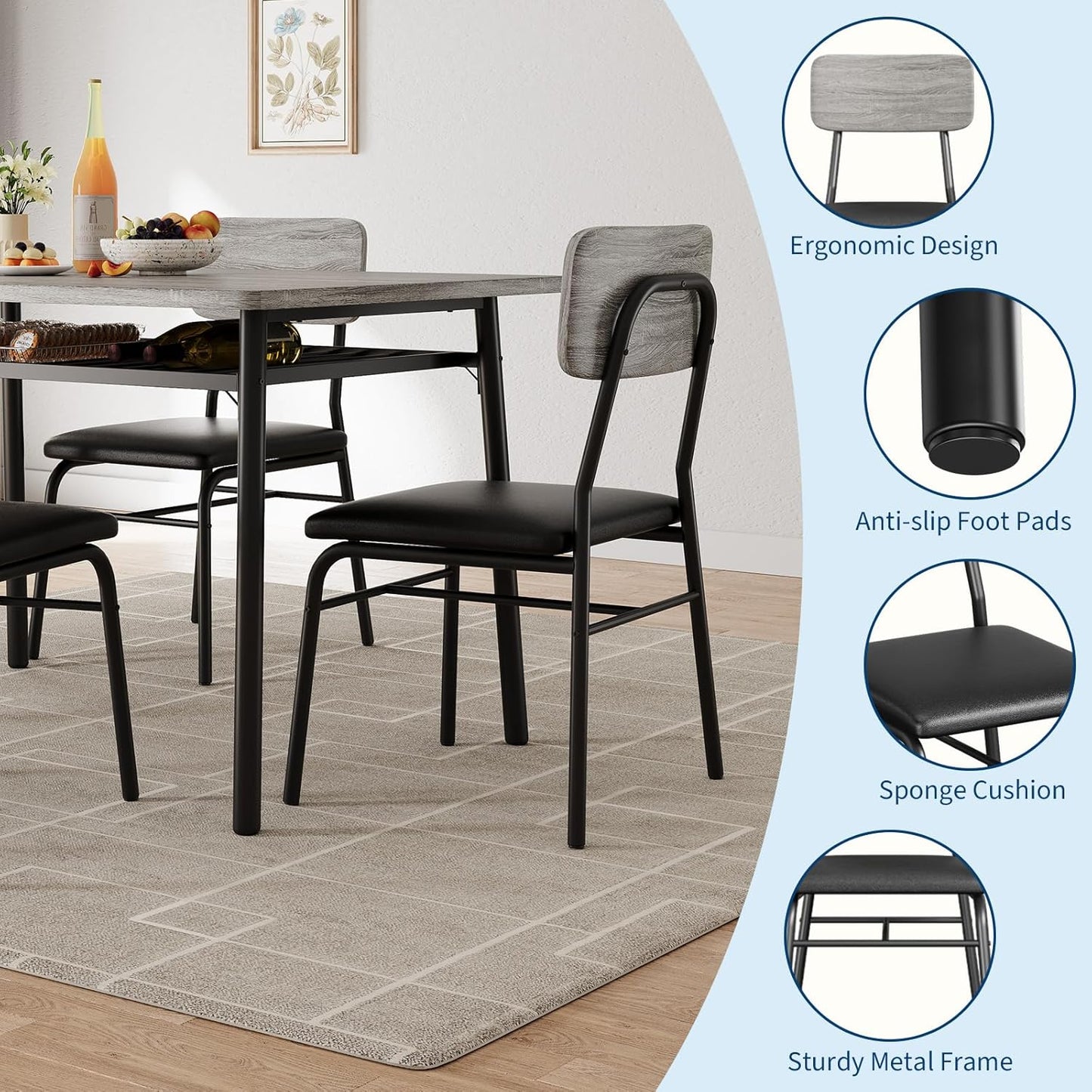IDEALHOUSE 3-Piece Dining Table Set for 2 with Storage Rack, Wood Kitchen Table with Upholstered Chairs Set of 2, Small Square Table Set with Metal Legs Support, for Dining Room,Living Room