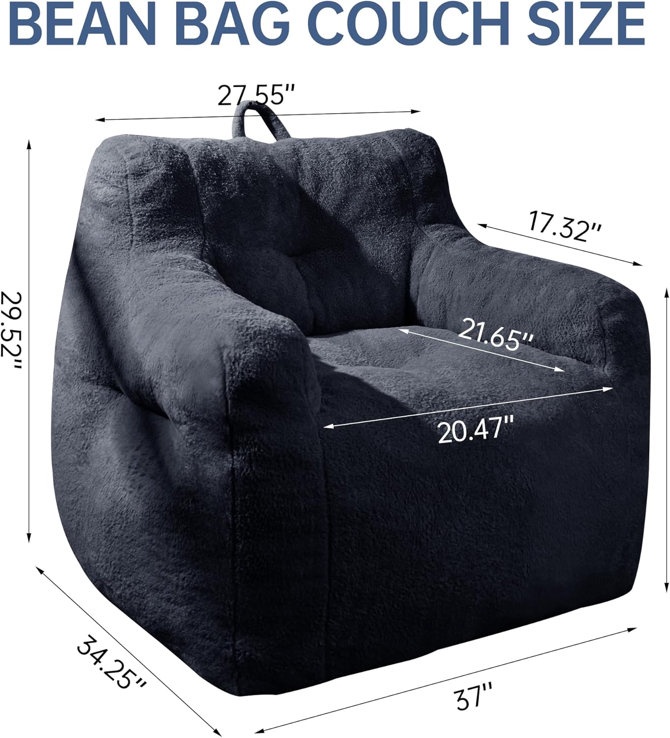 Blue Bean Bag Chair Ultra-Soft Faux Fur Large Bean Bag Couch - Plush Memory Foam BeanBag Chair with Filling, Bedroom Comfy Chair for Adults, Teens, Kids (Blue)