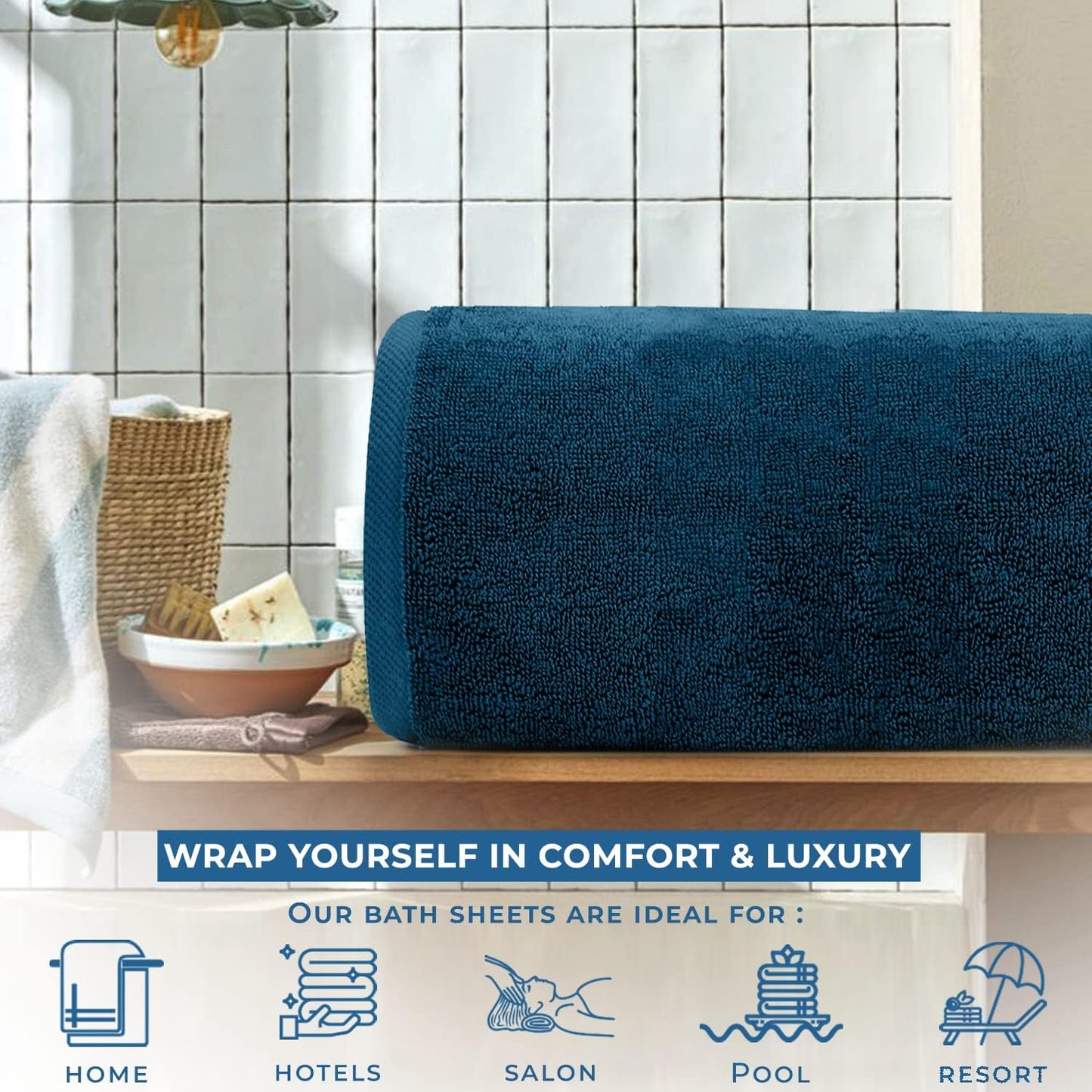 DAN RIVER Pack of 1 Bath Sheet 40x80 Inches, Big Towels Oversized Extra Large Bath Sheets, Absorbent Quick Dry Towels - Blue Opal