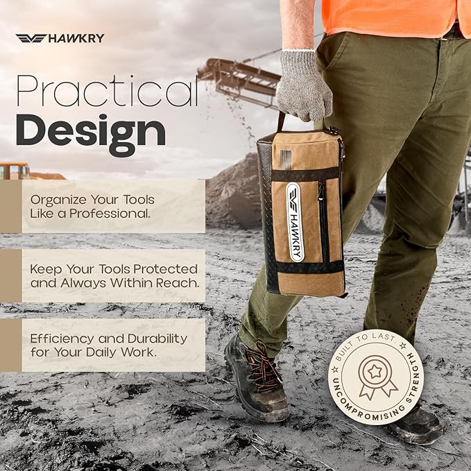 HAWKRY Heavy Duty Canvas Tool Bag – Waterproof Canvas Zipper Pouch, Garden Tool Bag, Construction Bags Heavy Duty, Small Zipper Pouch, Motorcycle Tool, Multipurpose Fishing Bag