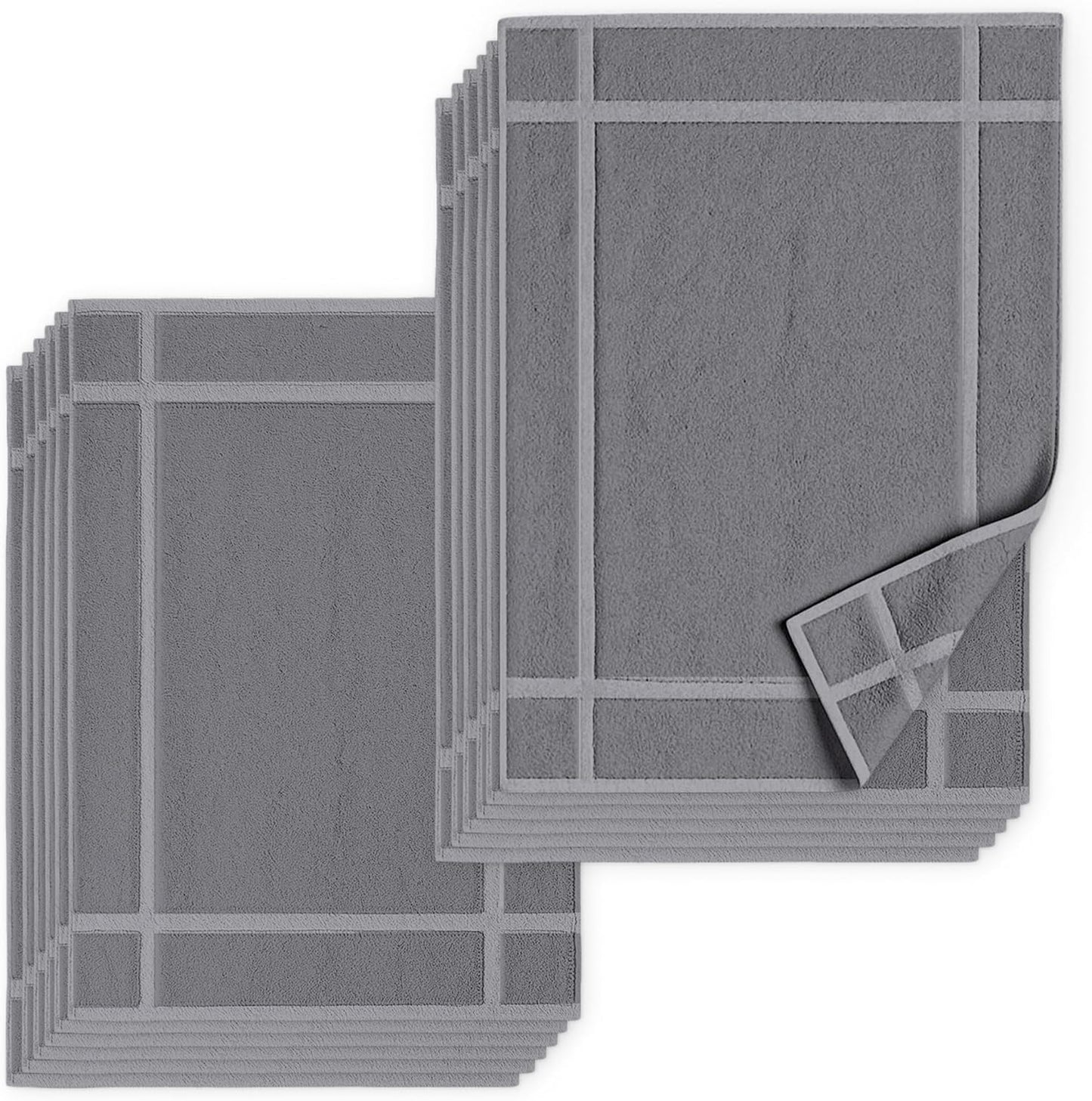 Pearl Linens Pack of 12 Washable Cotton Bath Mat 20x30 - Soft & Absorbent Quick Dry Bathroom Mat Set, Not Bathroom Rugs After Shower Mat, Terry Bath Tub Mat, 687 GSM Light Grey