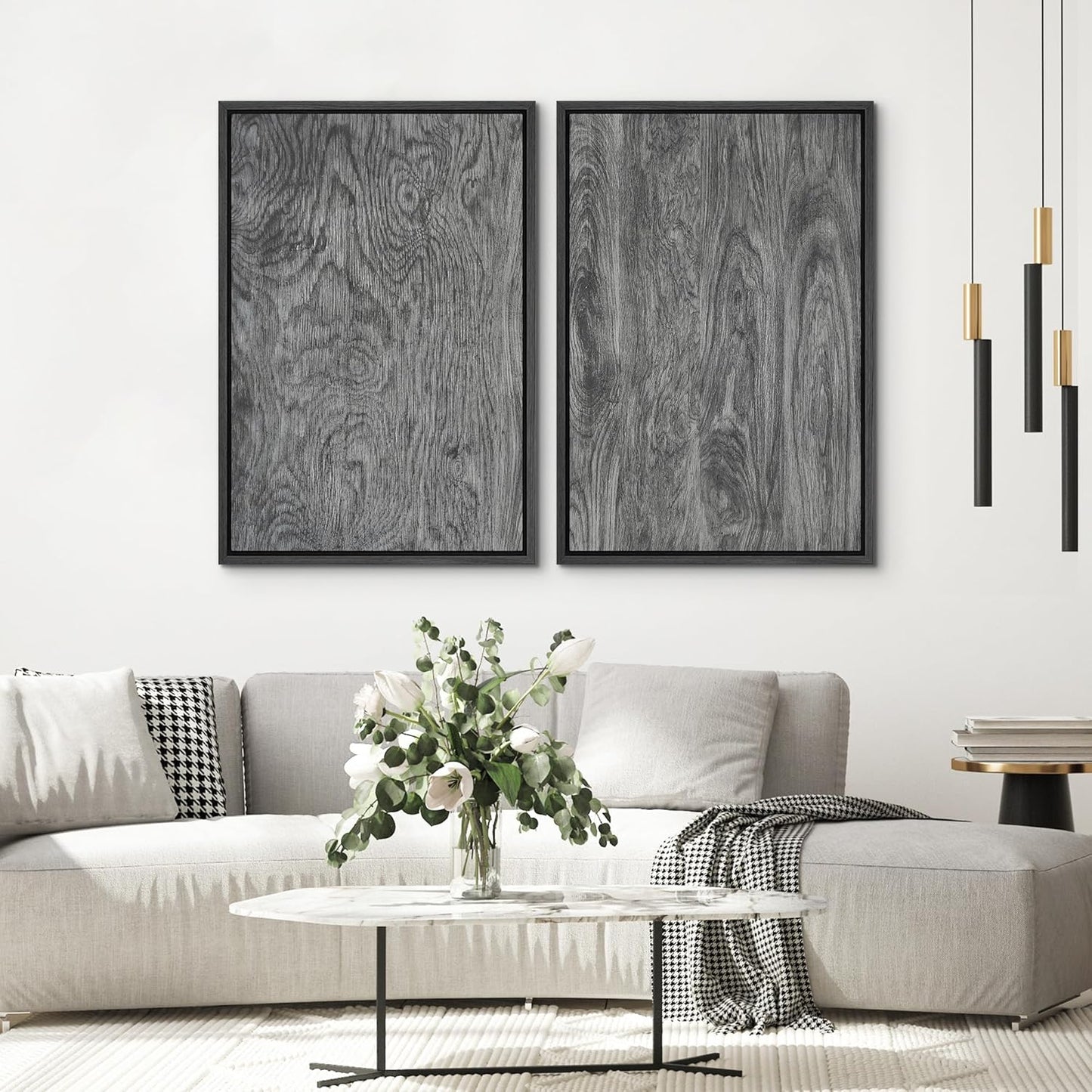 SIGNWIN Framed Canvas Print Wall Art Set Gray Wood Grain Rustic Abstract Illustrations Modern Art Minimal Decorative Nordic for Living Room, Bedroom, Office - 16"x24"x2 Black