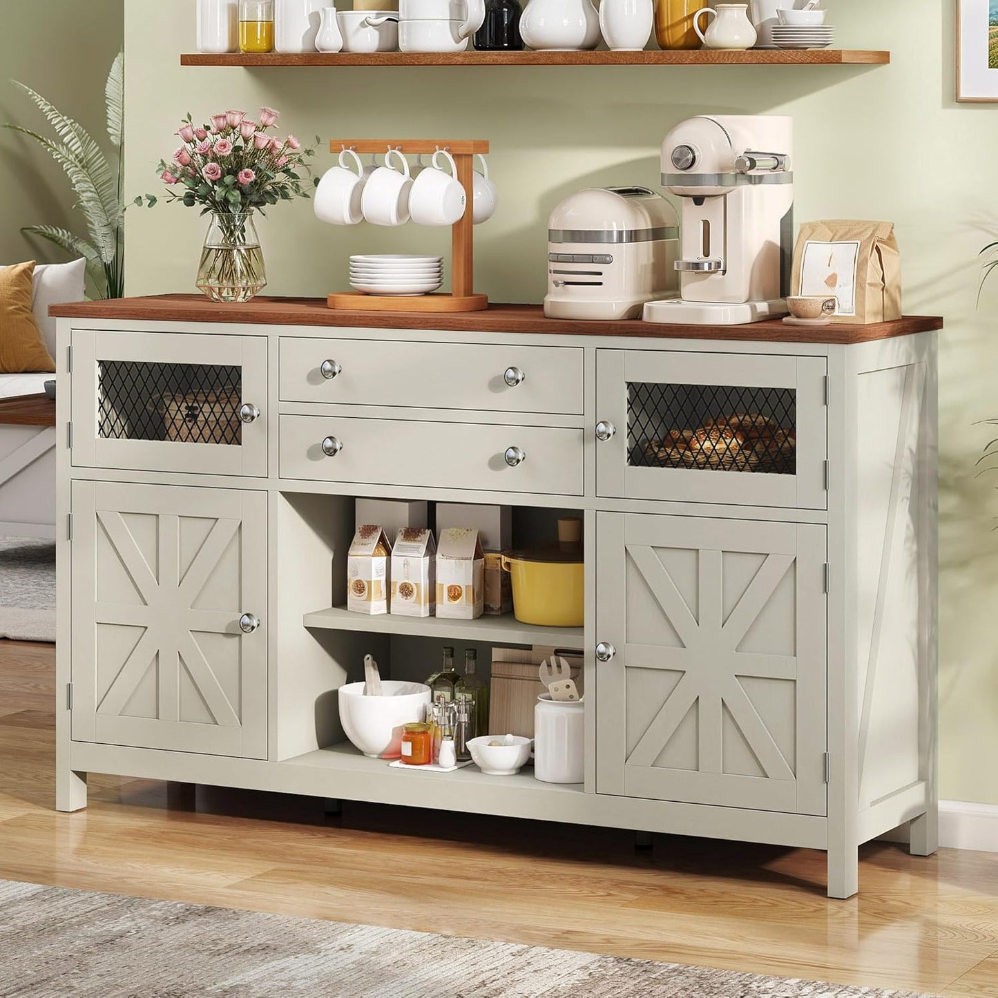 YITAHOME Farmhouse TV Stand for 65/55 Inch Television, Entertainment Center Television Stand with Drawers & Door, 59" Media Console TV Cabinet for Living Room, Antique White