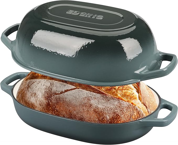 Enameled Cast Iron Oval Dutch Oven Pot with Lid, Dutch Oven for Sourdough Bread Baking, Oval Bread Pan, Bread Oven, Bread Dutch Oven, 7qt, Slateblue