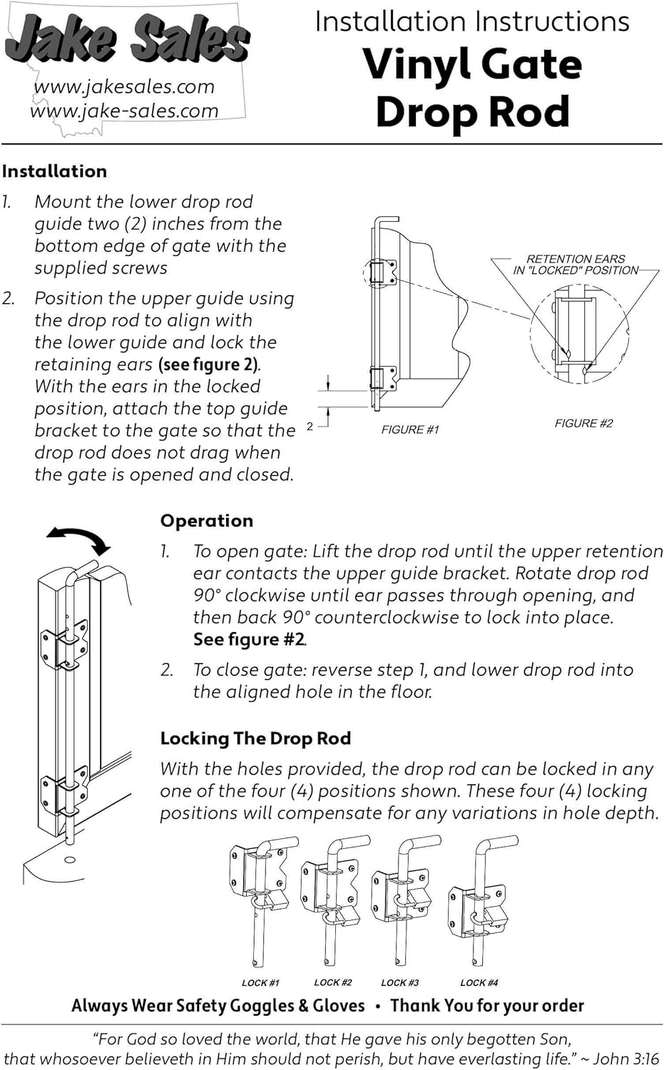 Vinyl Fence Drop Rod - Black Cane Bolt for Securing Double Gates - Powder Coated Hardware