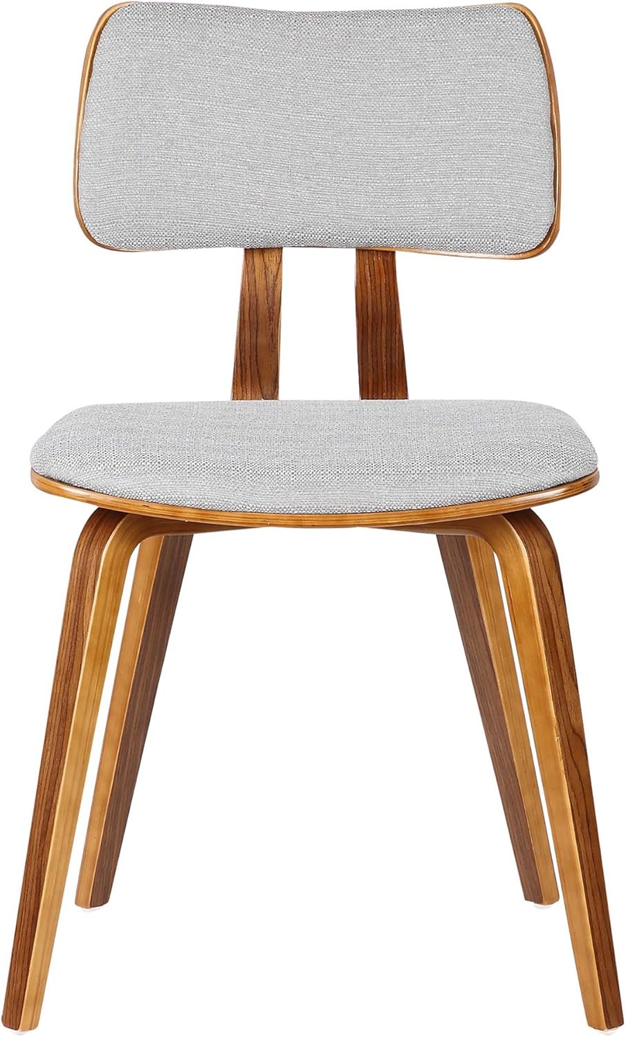 Armen Living Jaguar Mid Century Modern Dining Accent Chair for Kitchen Table Desk Vanity in Grey Fabric and Walnut Wood Finish