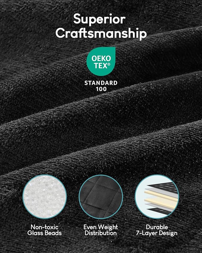 Cottonblue Weighted Blanket 20lbs for Queen Ded - Ultra Soft, Cozy Comfort Sherpa Blanket for Relax and Sleep, Heavy Bed Blankets with Cemaric Beads, 60x80 Inches,Black