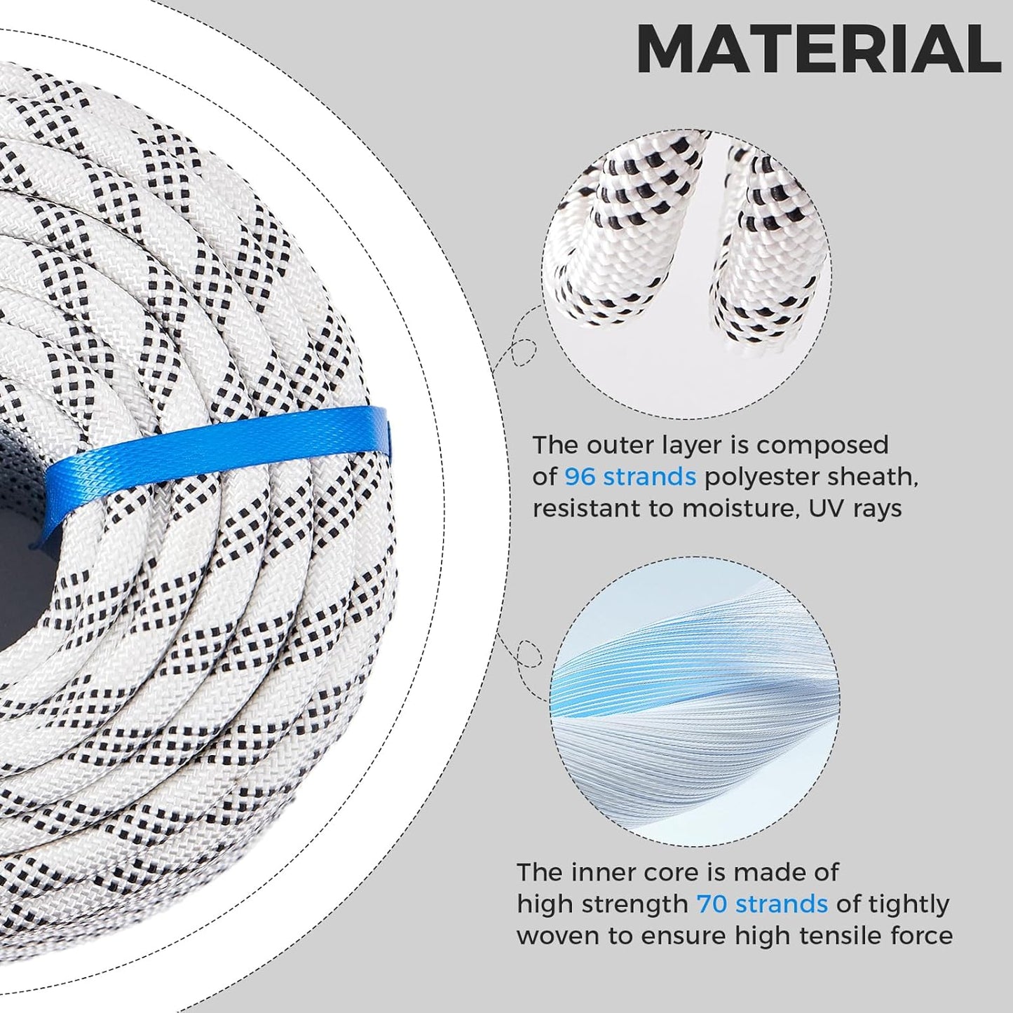 1/2 Inch 200ft Double Braided Polyester Arborist Rope, Heavy Duty Nylon Rope for Anchor, Tree Work, Cargo, Pulling, Sailing(White)