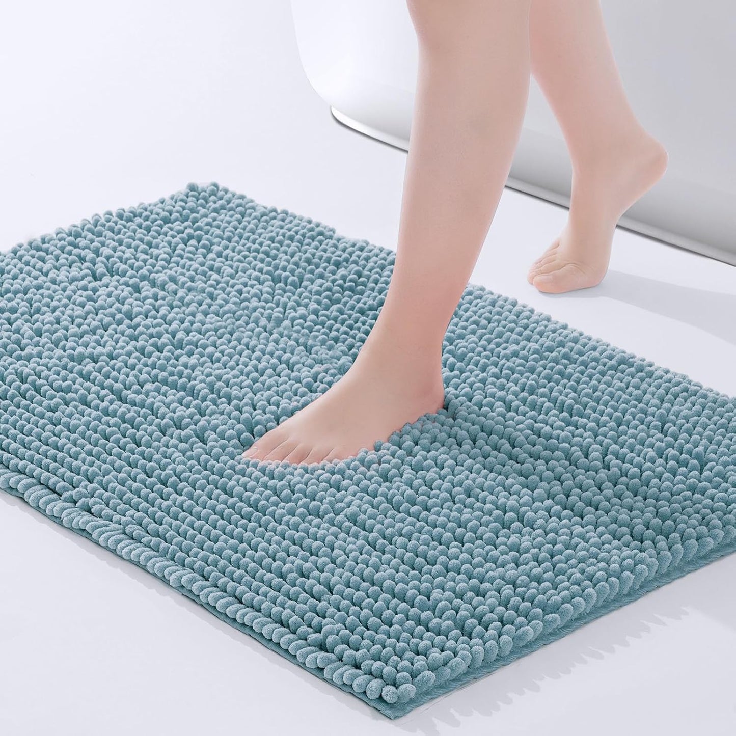 FRESHMINT Large Chenille Bathroom Rugs Mat 36”x24”, Non-Slip Bath Mat for Bathroom Floor & Bathtub, Washable Soft Shower Shag Bath Rugs, Soft Fluffy Thick Water Absorbent Microfiber Shower Mat, Blue