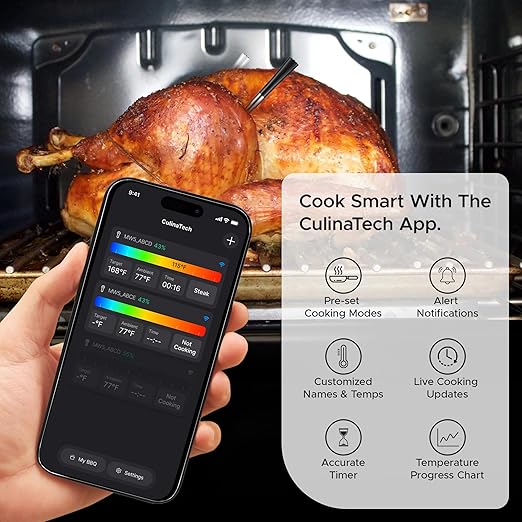 750ft Wireless Meat Thermometer Long Range for Smoker, BBQ & Rotisserie, 2 Probes Smart Bluetooth Thermometer Dual Sensor Waterproof Probe with LCD Base Station Display & App Control
