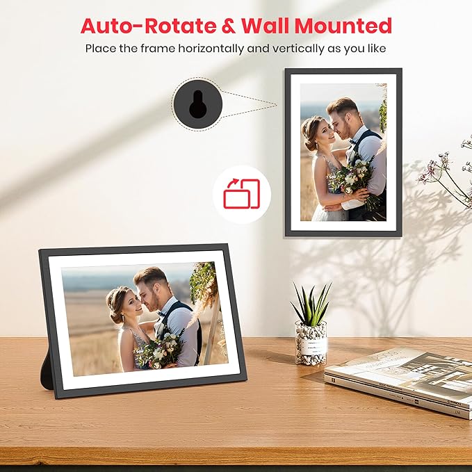 2K 64GB Frameo 10.1" Digital Picture Frame WiFi Electronic Photo Frame FHD 1920 x 1200 IPS Touch Screen Share Moments Remotely Anywhere Photo Gifts for Mother Dad Grandparents Christmas