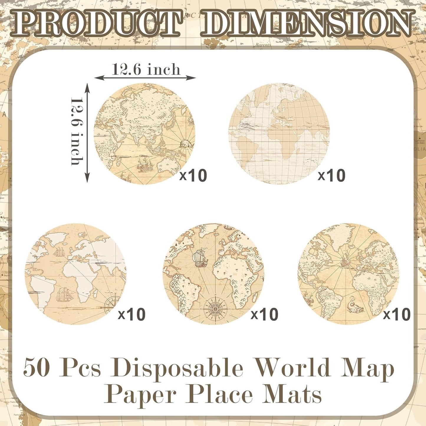 Eaasty 50 Disposable World Map Paper Placemats Vintage World Map for Old Paper Retro Style Decorative Travel Adventure Table Mat for Geography Learning Education Traveler Theme Crafts (12.6 x 12.6'')