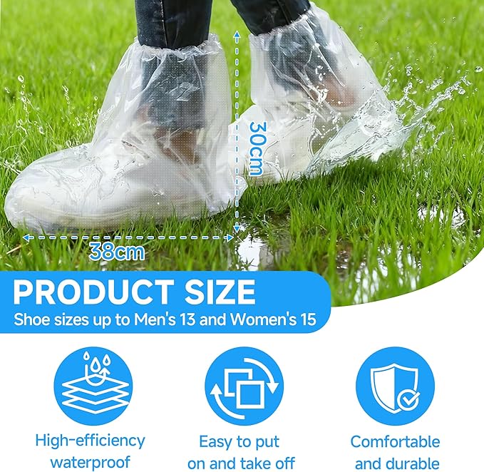10 Pairs Pack Of Disposable Shoe Covers Transparent Disposable Waterproof Plastic Shoes Protector Ponchos For Rain Indoors Boot Covers Travel Unisex For Adults Short Size Sturdy Secure Foot Covers