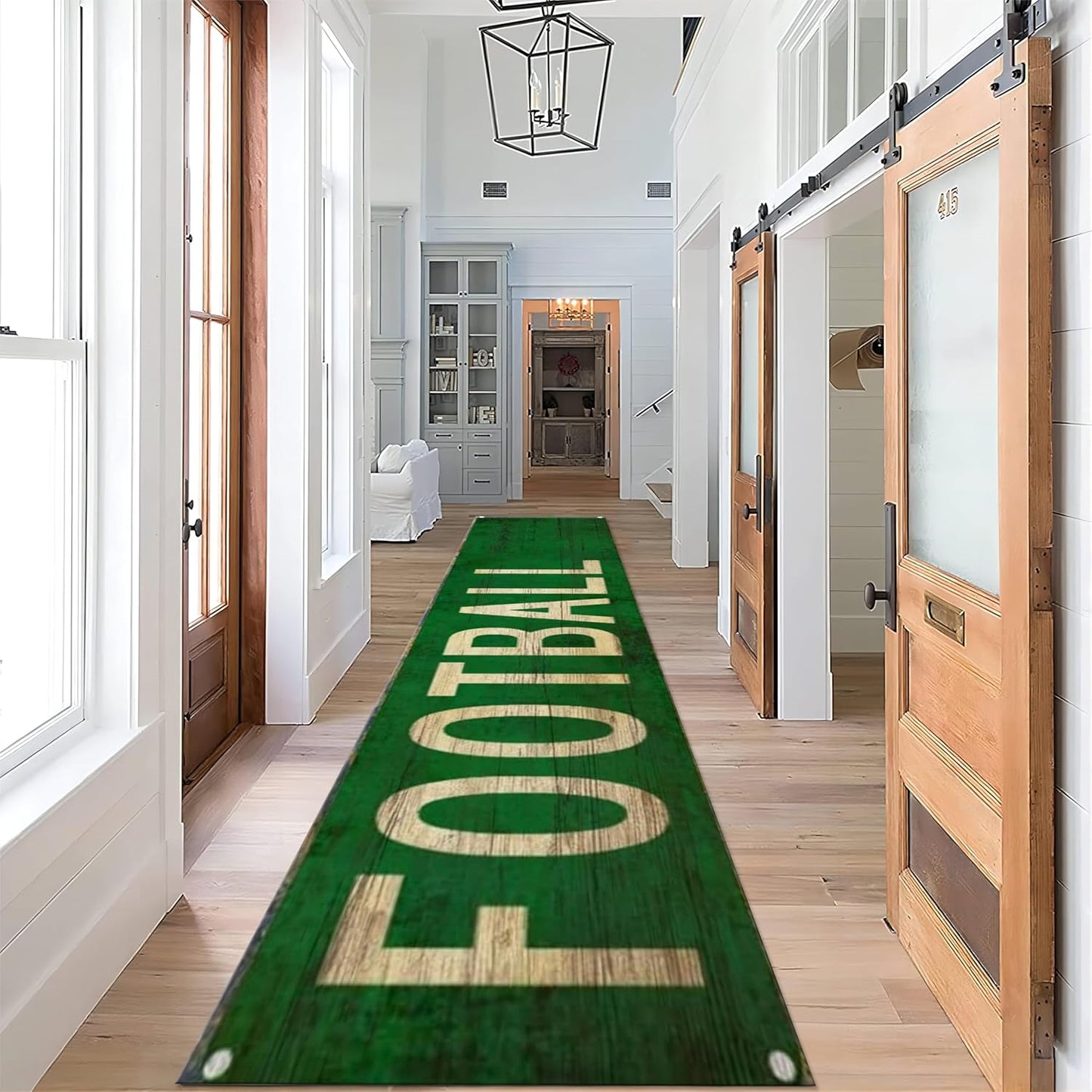 Sports Runner Rug, 2x10ft, Football Indoor Floor Rugs, Indoor Decor Thin Low Pile Easy Clean Rugs, Non-Shedding Reduce Noise Washable Non-Slip Carpets for Bedside Family Kitchen