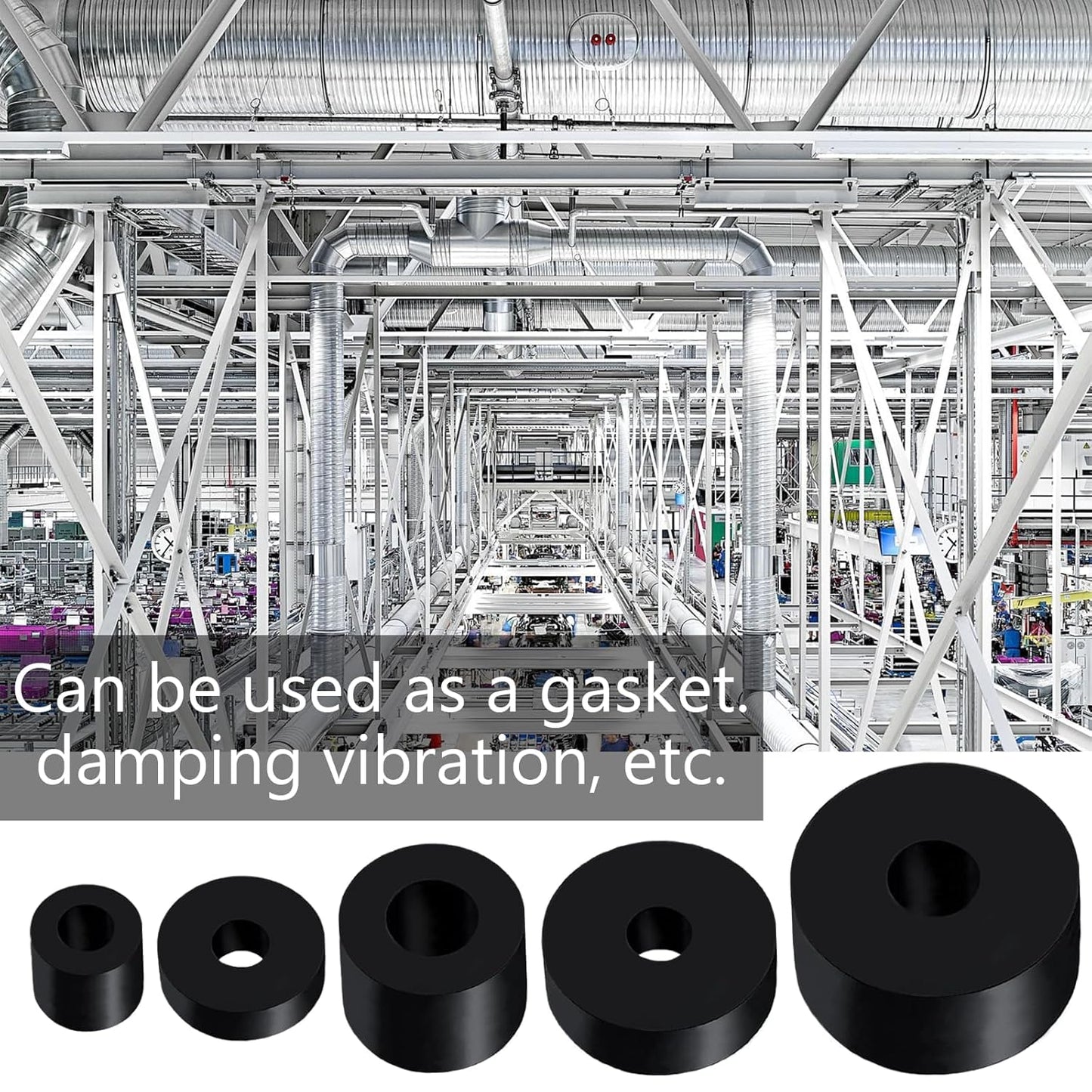 30 PCS Rubber Spacer 5 Sizes Black Non-Slip Thick Grommets Vibration Isolation Round Rubber Flat Washers Spacers Washers for Home and Car Accessories