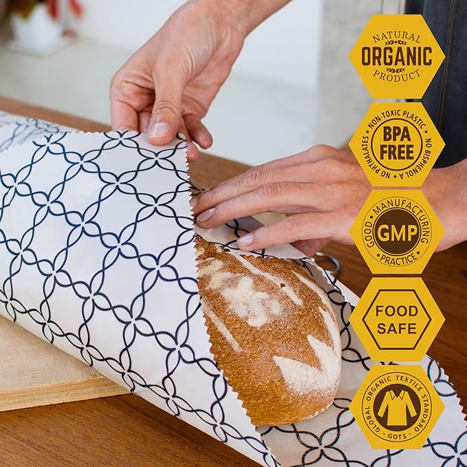 SUPERBEE Beeswax Bread Wrap, Reusable Beeswax Wrap for Food, Wrap Bread, Reusable Bees Wrap Paper for Wrapping Vegetables, Cheese Paper, Bowl Covers and Sandwich Wrapping, XXL