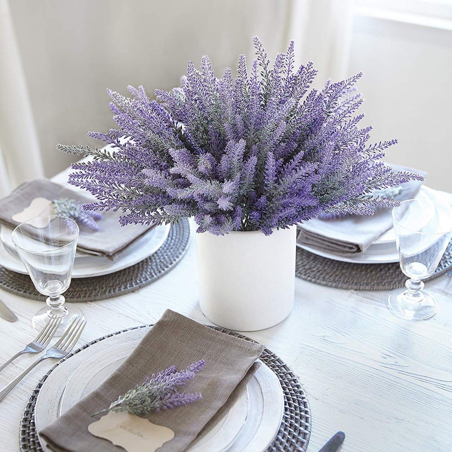 Besteek 10 Bundles Fake Flowers Artificial Lavender Faux Plastic Plants Purple Flowers for Home Wedding Kitchen Garden Patio Porch Window Box Office Table Centerpieces Indoor Outdoor Decor, Purple