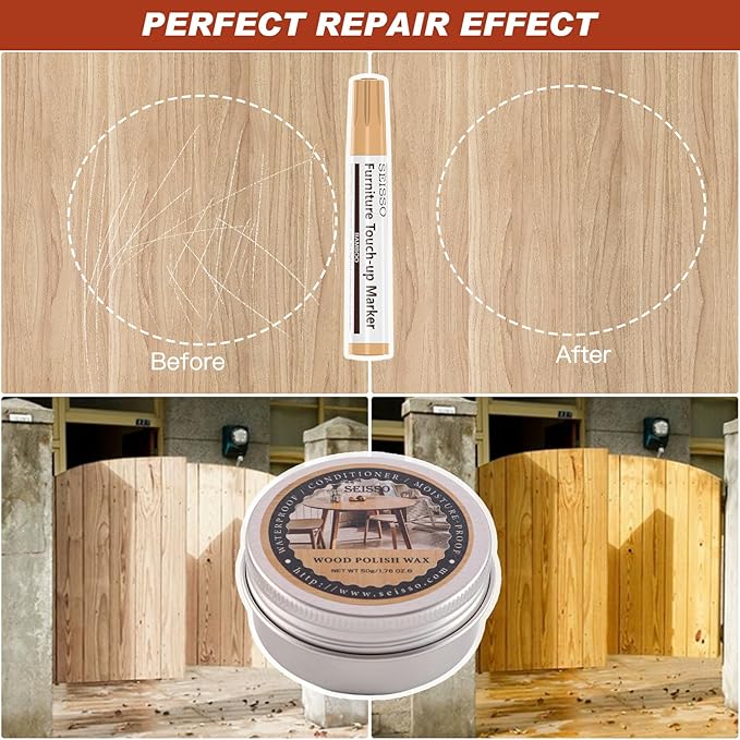 Furniture Repair Kit Touch Up Markers, 18 Colors Wood Repair Markers Set with Polish Wax, Wood Repair Pens for Scratches, Stains, Tables, Faded, Cabinet, Floors, Bedposts