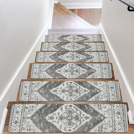 OJIA Extra Non-Slip Stair Treads for Wooden Steps, 30"X8" Indoor Stair Runners Slip Resistant Stair Rugs Safety Mats for Dogs, Kids & Elders, Rubber Backed Stair Treads Stair Covers (15PC, Gray)
