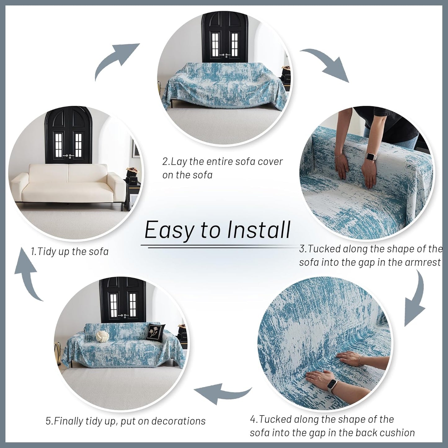 MYSKY HOME Sectional Couch Cover Sage Abstract Geometric Sofa Covers for Sectional Sofa L Shape Chenille Couch Protector for Dogs Pets Couch Throw Cover Washable Durable for Home Decor, 91" X134"