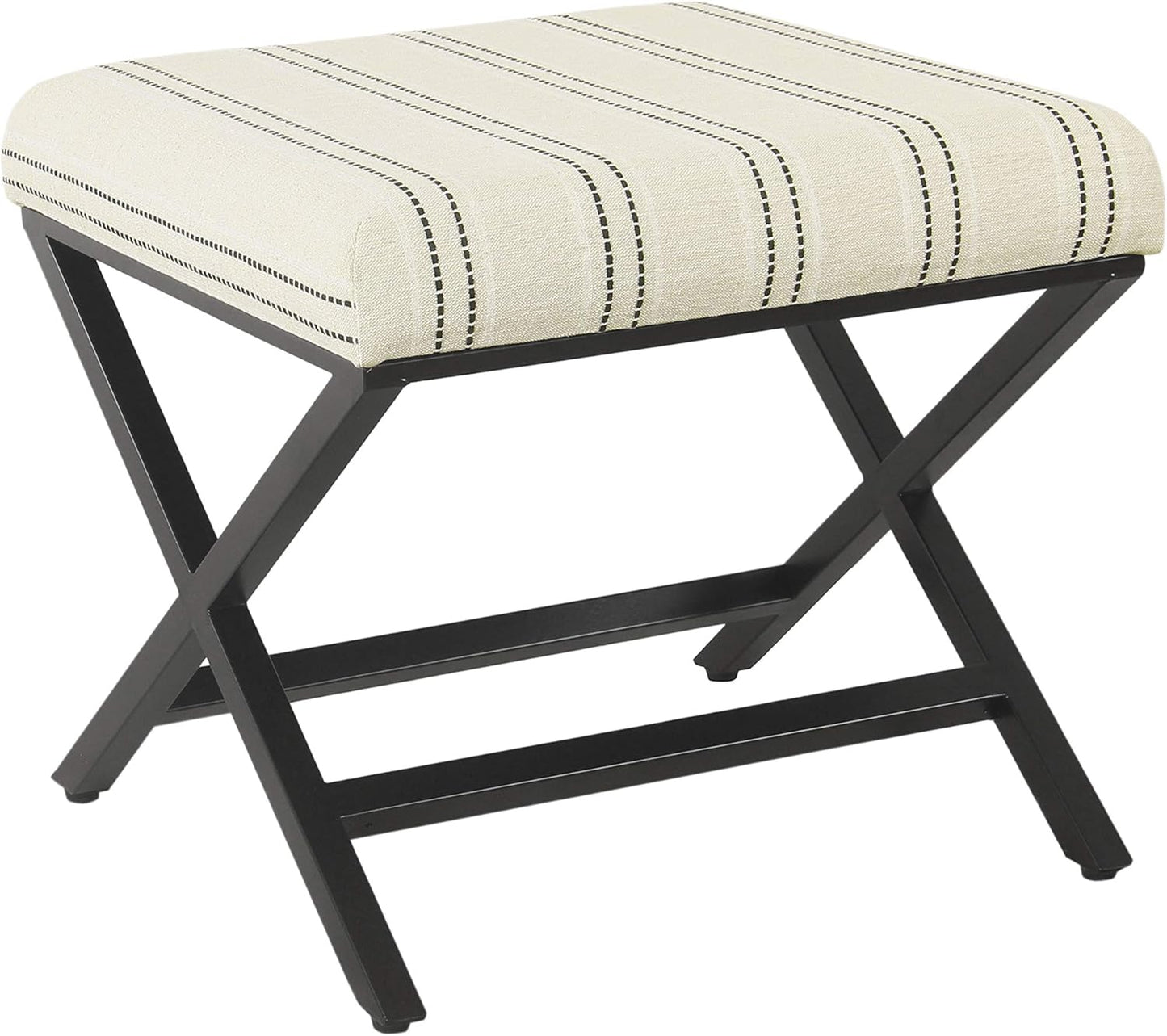 Homepop Home Decor | Modern Square Ottoman with Metal X Base | Ottoman for Living Room & Bedroom | Decorative Home Furniture (Black and White Stripe)