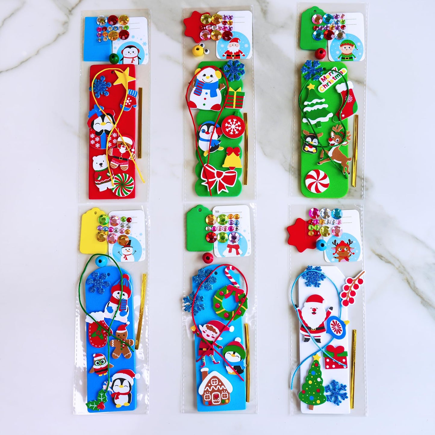 Winlyn 36 Sets Christmas Craft Kits Winter Crafts DIY Holiday Bookmark Ornaments Decorations Art Sets Festive Snowmen Reindeer Foam Stickers Arts and Crafts for Kids Classroom Activities Party Favors