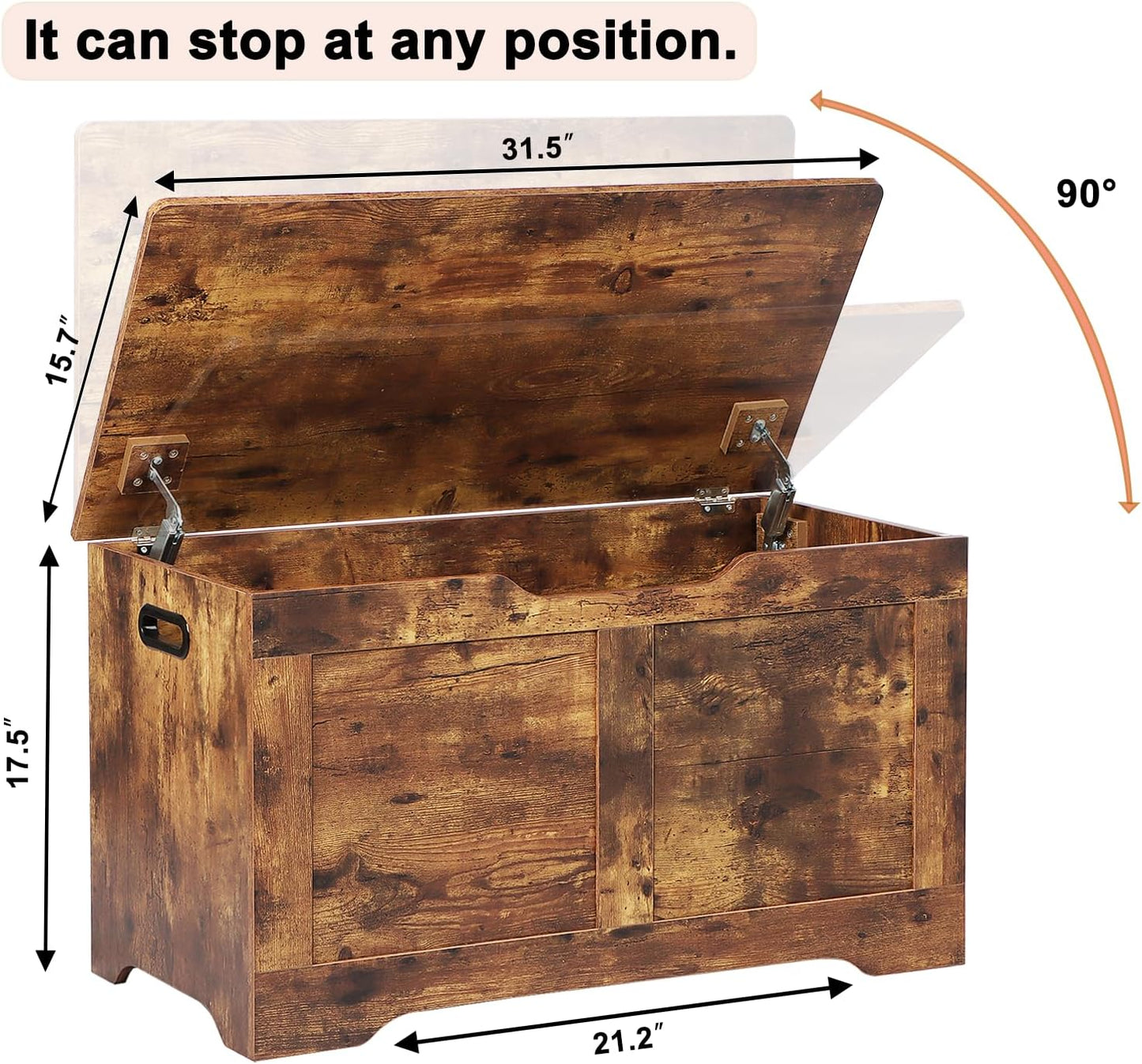 31.5" Storage Chest, Wooden Storage Bench, Lift Top Toy Chest with 2 Safety Hinges, Large Toy Box, Entryway Shoes Bench for Living Room, Bedroom, Rustic Brown