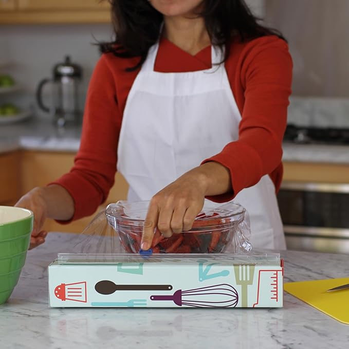Chicwrap Cook's Tools Refillable Plastic Wrap Dispenser - One 12" x 250' Roll of Professional Grade Plastic Wrap - BPA Free and Kosher Certified - Reusable Dispenser w/Slide Cutter