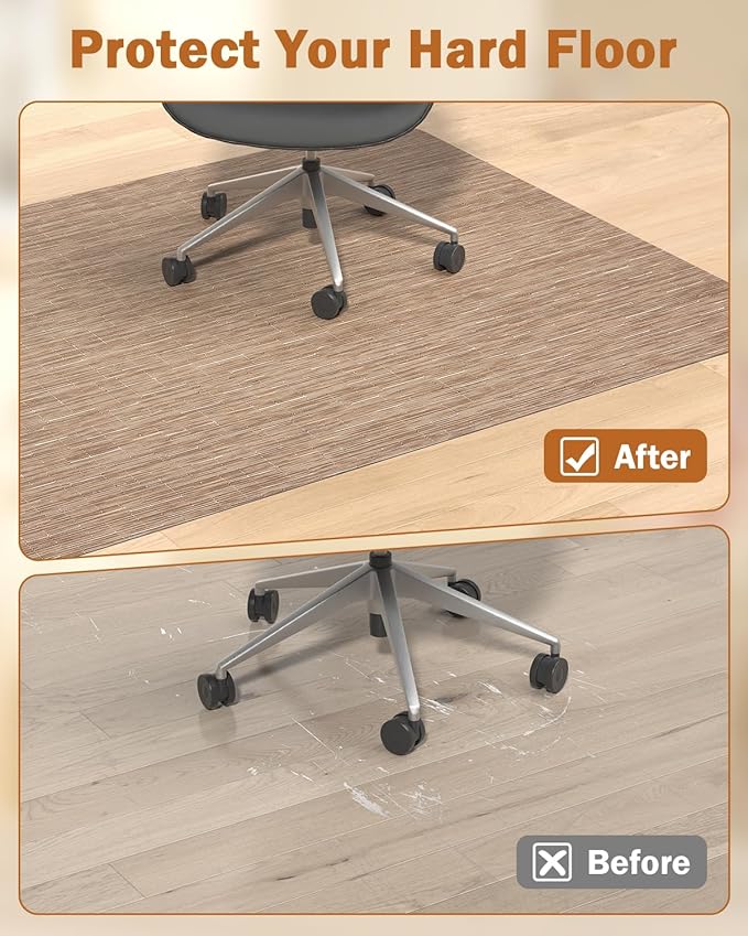 Blvornl Office Chair Mat for Hardwood Floor, 40"*55" Desk Computer Chair Mat for Hard Wood, Large Anti-Slip Hard Floor Protector for Rolling Chair, PVC Desk Rug for Office Red Brown
