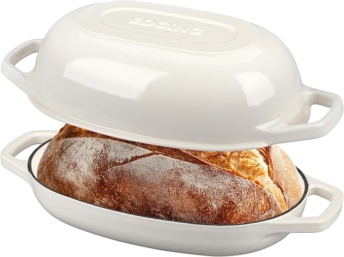 Enameled Cast Iron Oval Dutch Oven Pot with Lid, Dutch Oven for Sourdough Bread Baking, Oval Bread Pan, Bread Oven, Bread Dutch Oven, 5qt, White