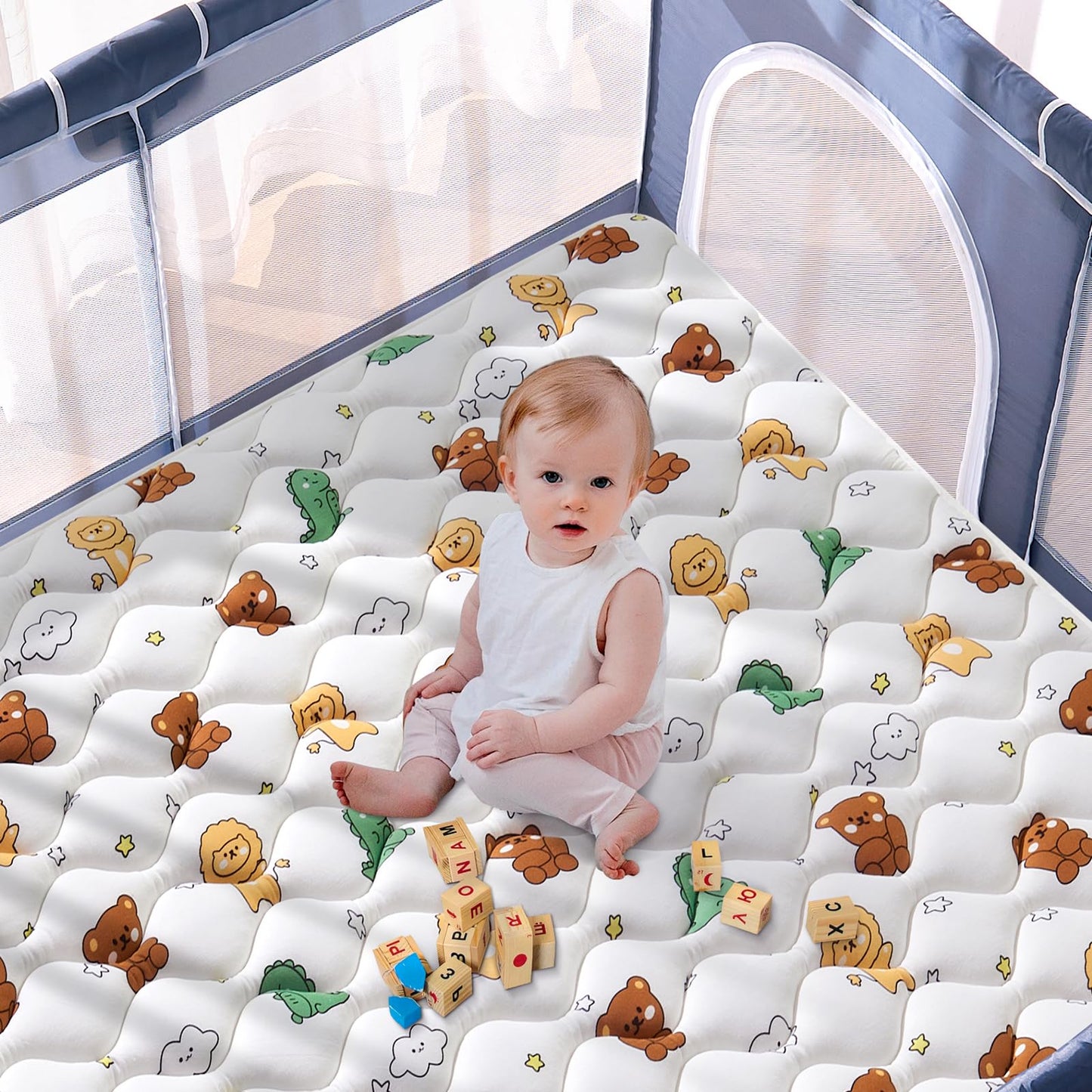 Premium Foam Baby Play Mat for Floor, 50x50 Playpen Mat, Thicken One-Piece Crawling Mat, Non-Slip Cushioned Baby Playmats for Infants, Babies, Toddlers, Play & Tummy Time