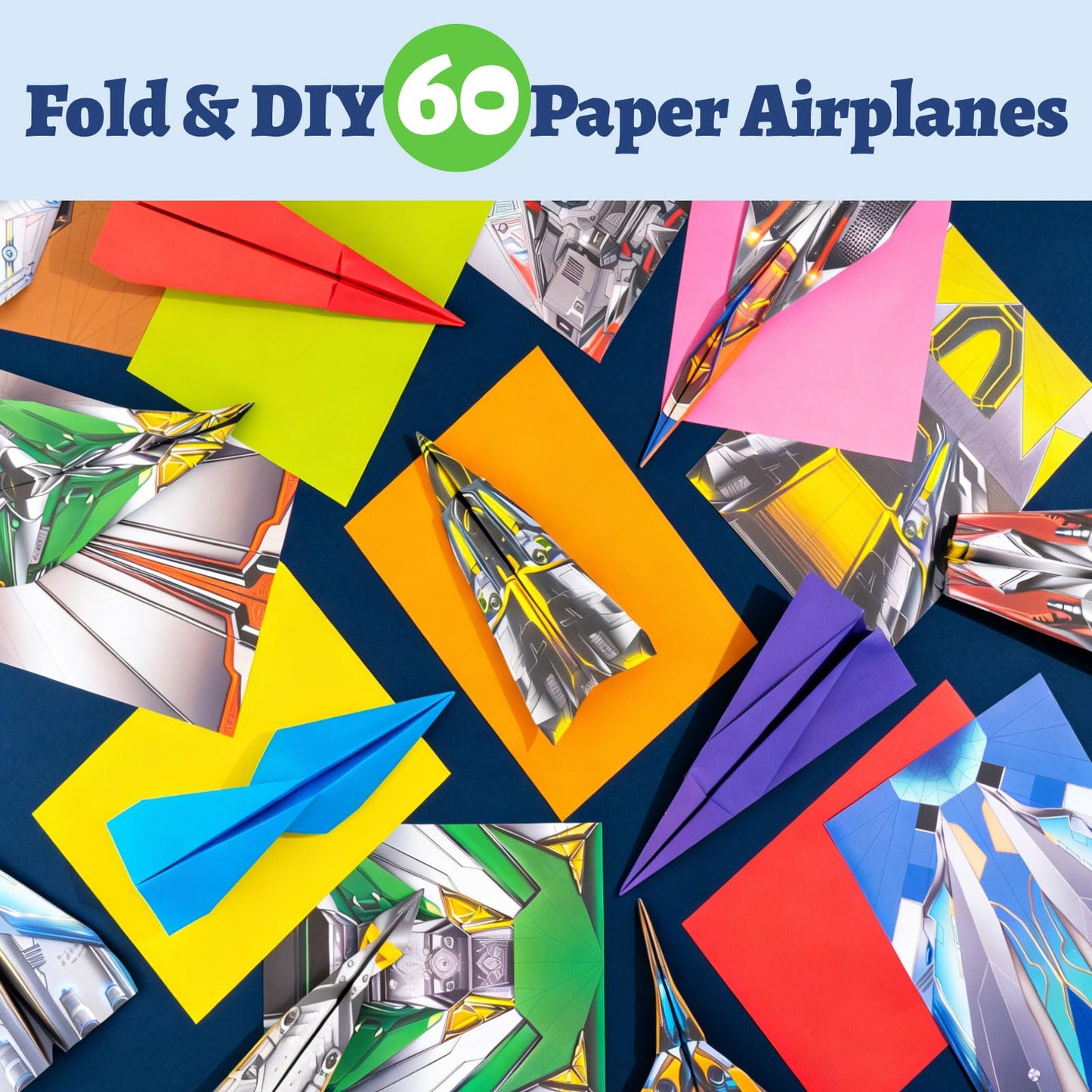 hapray 60 Sheets Paper Airplane Kit, Art and Crafts for Kids with Paper Airplane Instructions Book & Video, Stocking Stuffers for Boys Girls, Birthday Easter Kids Activities Crafts Gifts