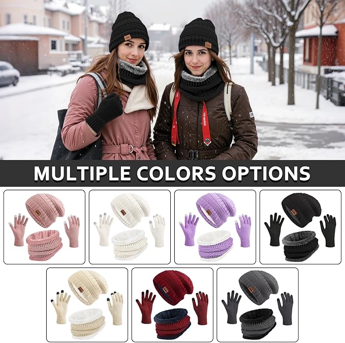 Winter Hats for Women Beanie Hat Warm Thick Knit Skull Cap Hat and Scarf Gloves Sets
